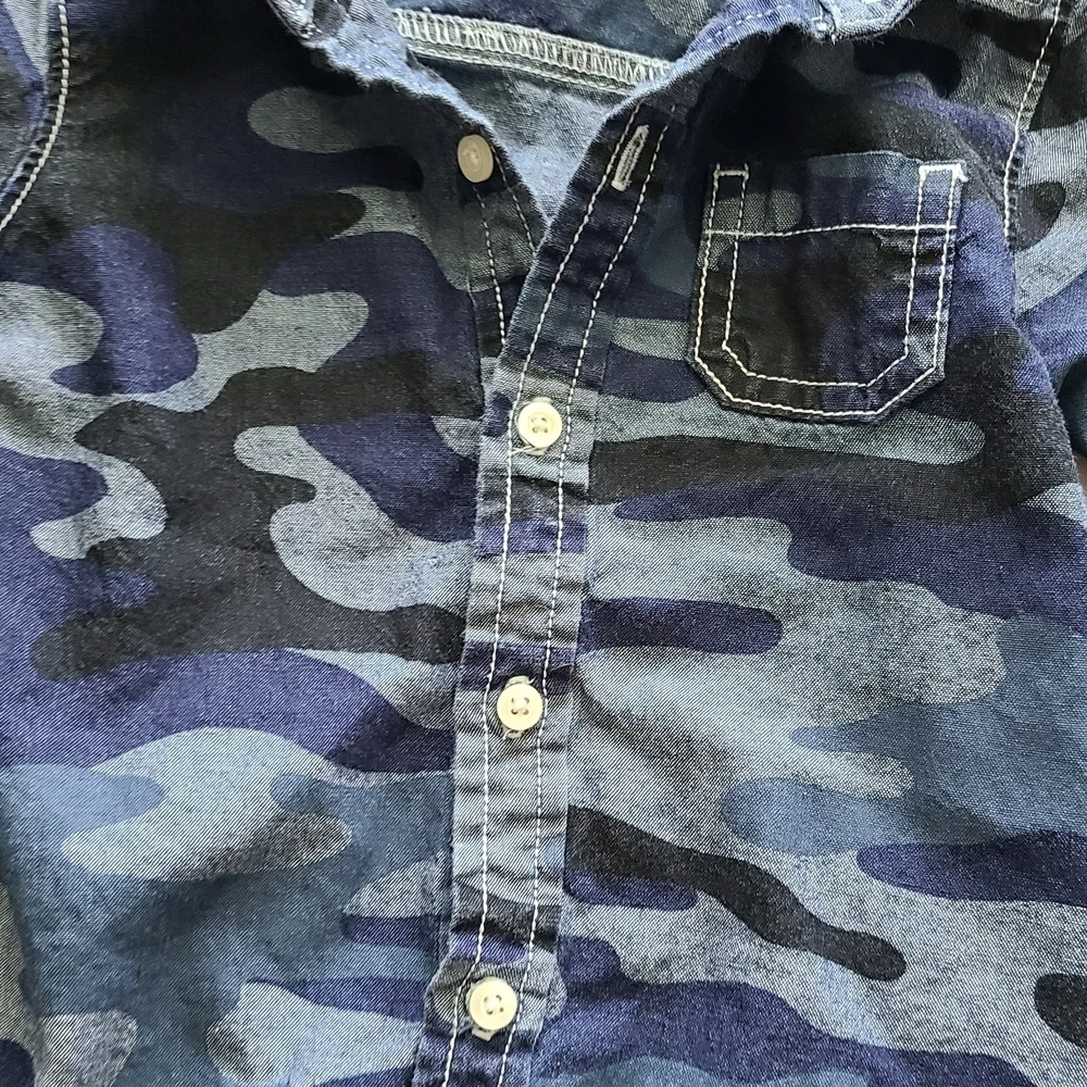 Carters Kids Camouflage Button-Up Shirt Boys 18 Month Navy Blue Button Down Camo